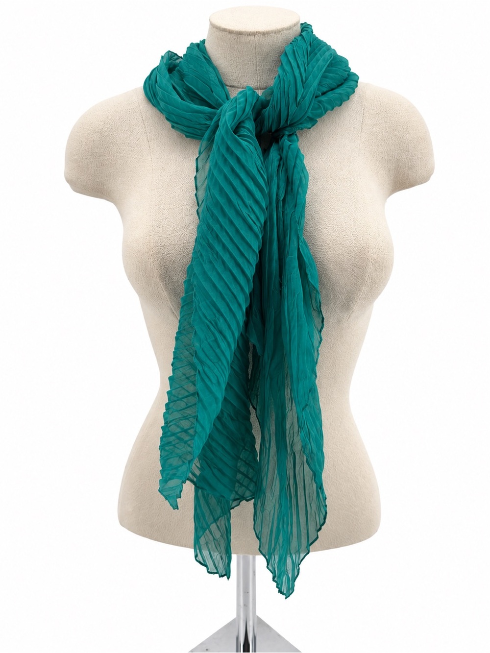 Unbranded Teal Green Pleated Sheer Scarf Lightweight Crinkle Chiffon Accessory